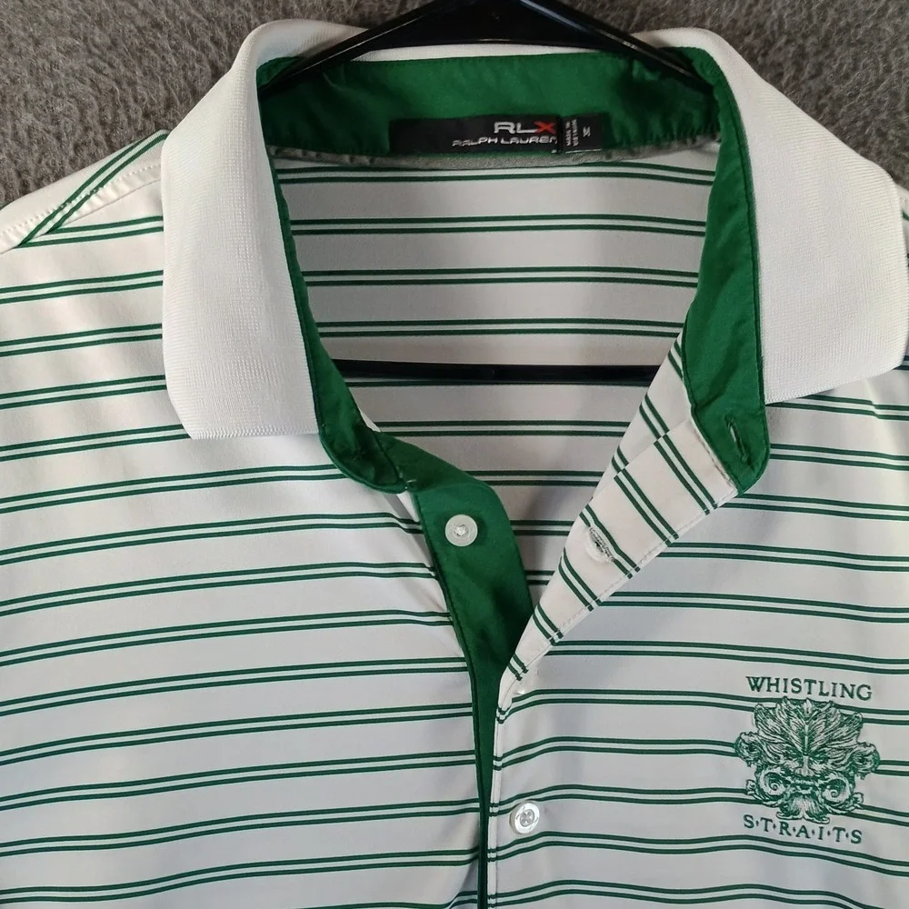 Ralph Lauren RLX Polo Shirt Mens M Whistling Straits Golf Green Striped